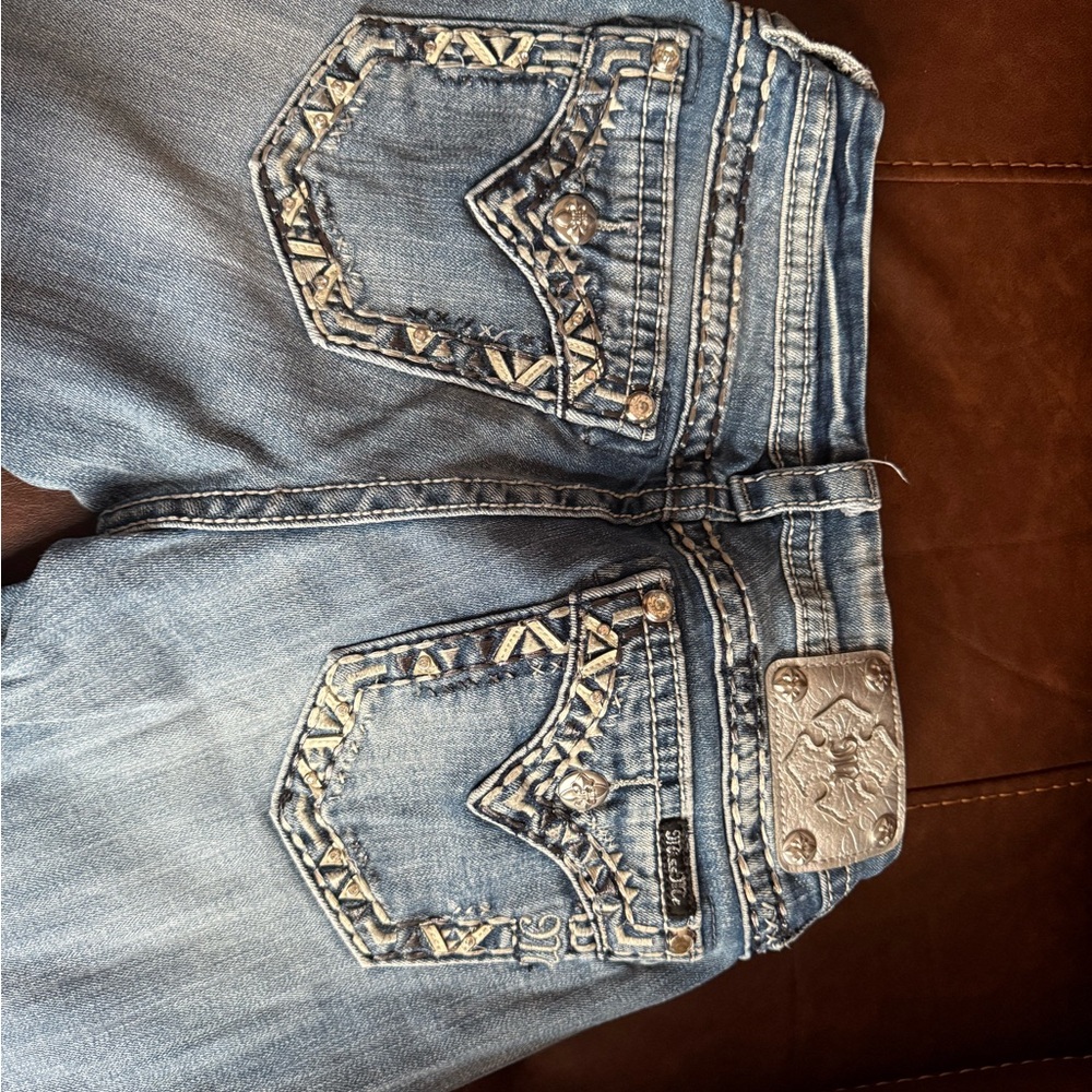 Miss Me Light Blue Straight Leg Jeans with Silver Accents